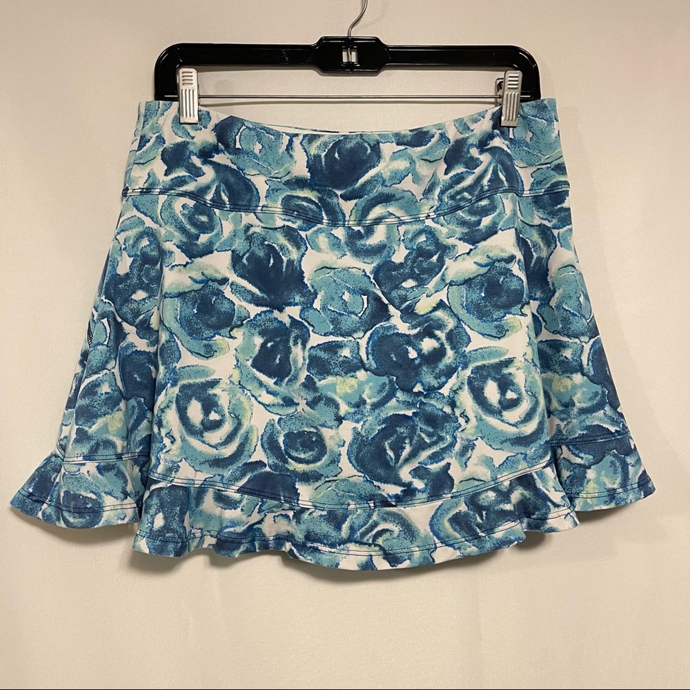Eleven by Venus Williams Tennis Skort Skirt  Ruffled Hem Floral Blue Active Sz L - Picture 2 of 5